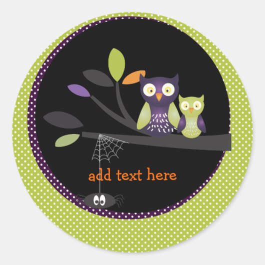 Sticker Rond PixDezines Mammy+baby owl, halloween (Devant)