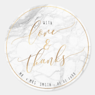 Sticker Rond PixDezines MARBLE+FAUX OR, LOVE+MERCI