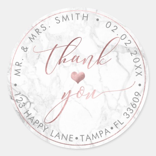 Sticker Rond PixDezines MARBLE FAUX ROSE OR, MERCI+COEUR (Devant)
