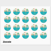 Sticker Rond PixDezines Mod Bubbles, Bat mitzvah rétro/turquois (Feuille)