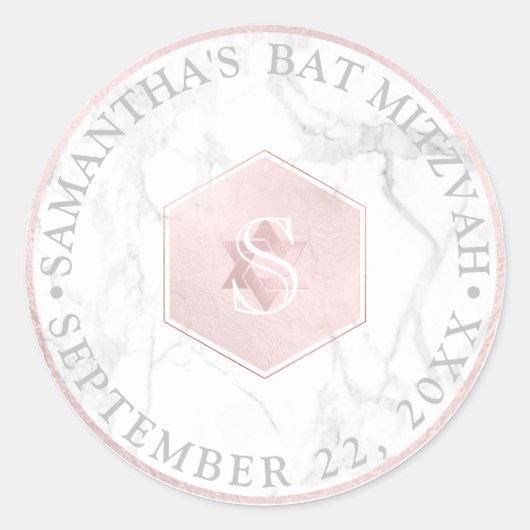 Sticker Rond PixDezines Monogram Blush rose Honeycomb Mitzvah (Devant)