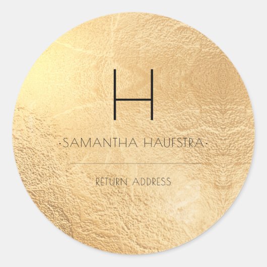 Sticker Rond PixDezines Monogram Faux Gold Foil Adresse de reto (Devant)
