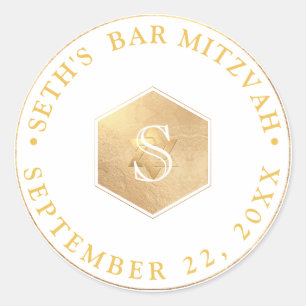 Sticker Rond PixDezines Monogram Faux Gold Honeycomb Mitzvah