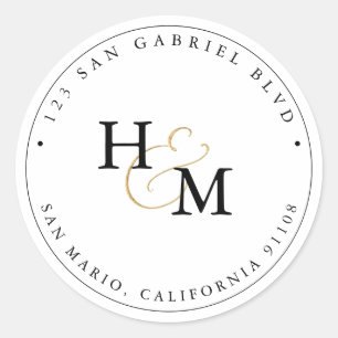 Sticker Rond PixDezines Monogram Faux Gold Script Ampersand