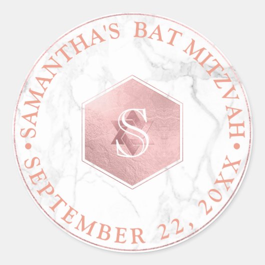 Sticker Rond PixDezines Monogram Faux Rose Honeycomb Mitzvah (Devant)