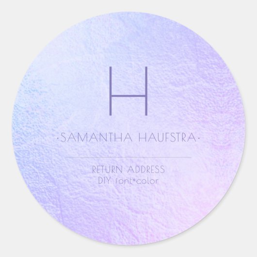 Sticker Rond PixDezines Monogram Iridescente Hydrangea+Violet (Devant)