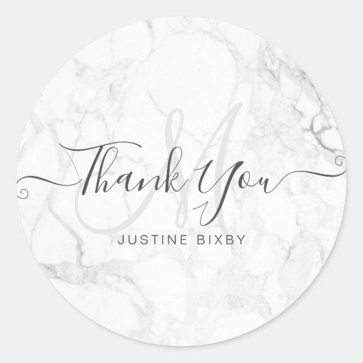 Sticker Rond PixDezines Monogram Marble Chic Script Merci (Devant)