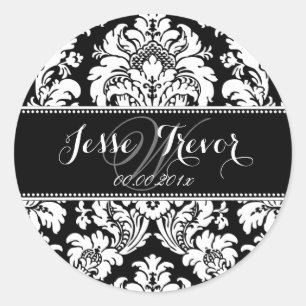 Sticker Rond PixDezines Monogram Moiré Damask, do-it-yourself c