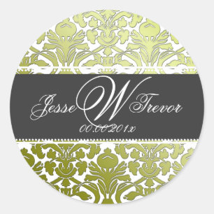 Sticker Rond PixDezines monogramme de la flore damask, couleur