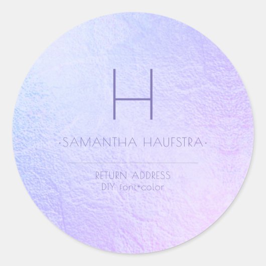 Sticker Rond PixDezines Monogramme Hydrangea+Violet iridescent (Devant)