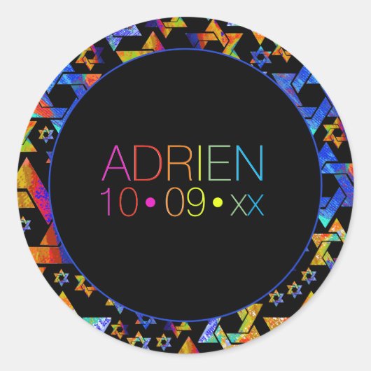 Sticker Rond PixDezines Neons Typographie Bar Mitzvah Logo (Devant)