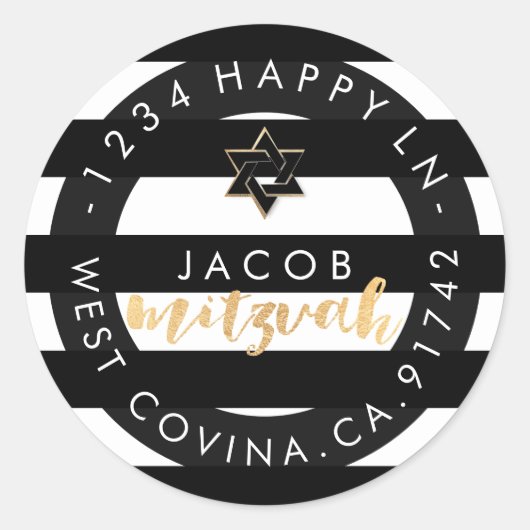 Sticker Rond PixDezines noir+blanc rayures mitzvah retour ajout (Devant)