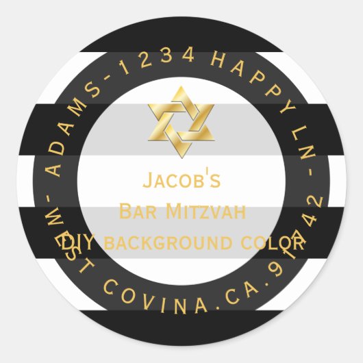 Sticker Rond PixDezines noir+blanc rayures mitzvah retour ajout (Devant)