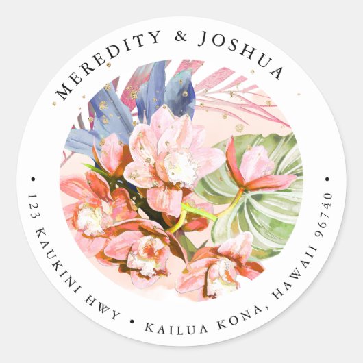 Sticker Rond PixDezines Orange Cymbidium Orchid Silver Foliage (Devant)