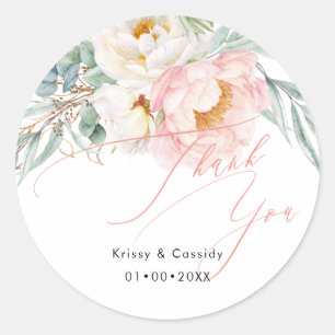 Sticker Rond PixDezines Pink White Peonies Merci