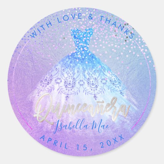 Sticker Rond PixDezines Quinceanera Aqua+Violet Gown (Devant)