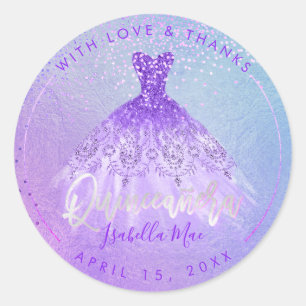 Sticker Rond PixDezines Quinceanera Purple+Violet Gown