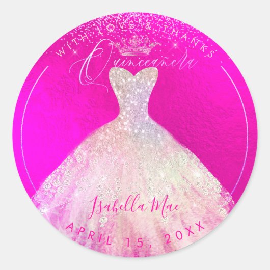 Sticker Rond PixDezines Quinceanera rose flashy+Blush (Devant)