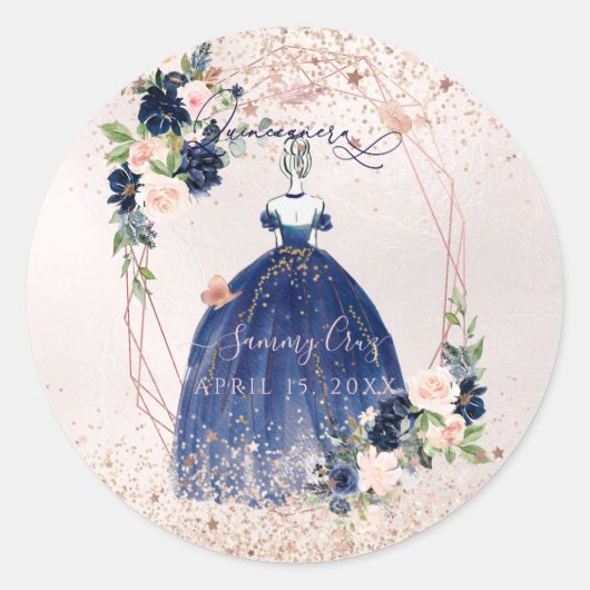 Sticker Rond PixDezines Quinceanera Rose Gold H2 Fleurs (Devant)