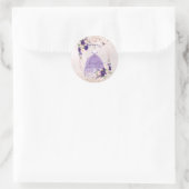 Sticker Rond PixDezines Quinceanera Rose violet Or H2 Fleurs (Sac)