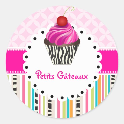 Sticker Rond PixDezines rayures+treillis+cupcake/do-it-yourself (Devant)