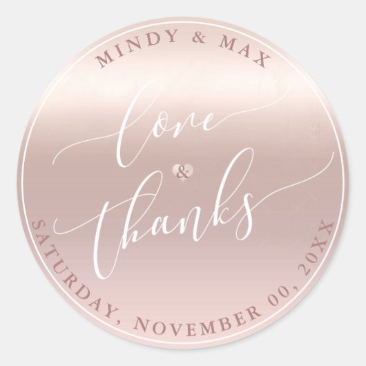 Sticker Rond PixDezines ROSE OR GRADIENT LOVE+MERCI (Devant)