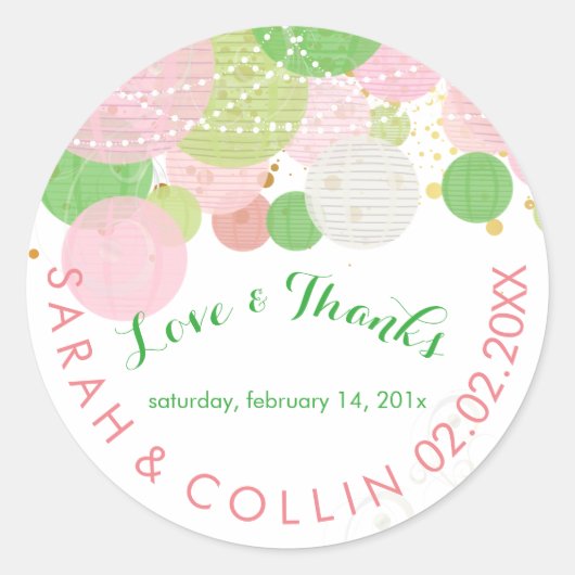 Sticker Rond PixDezines rose/vert/lanternes/do-it-yourself arri (Devant)