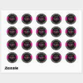 Sticker Rond PixDezines Rossi Damask/Noir+Rose chaud (Feuille)