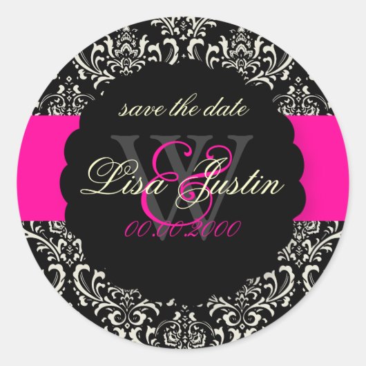 Sticker Rond PixDezines Rossi Damask/Noir+Rose chaud (Devant)