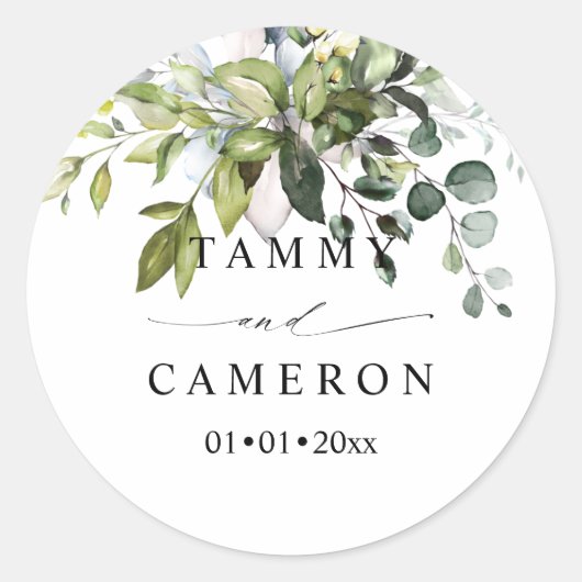 Sticker Rond PixDezines Rustique Aquarelle Verdure Eucalyptus C (Devant)