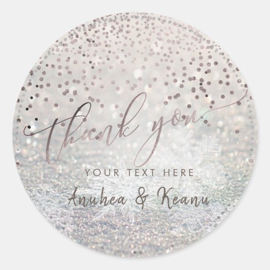 Sticker Rond PixDezines Snow Bokeh+Confetti Merci (Devant)