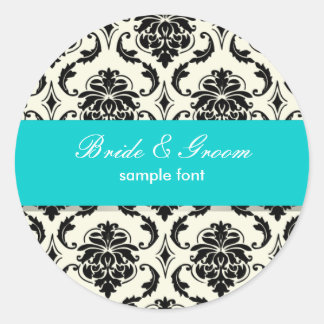 Sticker Rond PixDezines Vendome Damask, Aqua