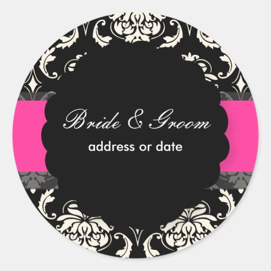 Sticker Rond PixDezines Vendome Damask, Hot Pink (Devant)