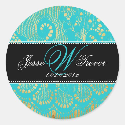 Sticker Rond PixDezines vintage dentelle aqua bleu (Devant)