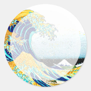 Sticker Rond PixDezines Vintage, Grande Vague, Hokusai 葛飾北斎の神奈川