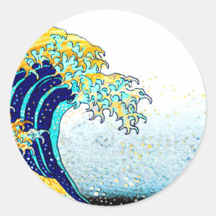 Sticker Rond PixDezines Vintage, Grande Vague, Hokusai 葛飾北斎の神奈川