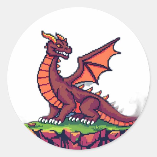 Sticker Rond Pixel Art Dragon Vintage (Devant)