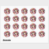 Sticker Rond Pixel Art Girl's Pink Birthday Party (Feuille)