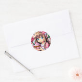 Sticker Rond Pixel Art Girl's Pink Birthday Party (Enveloppe)