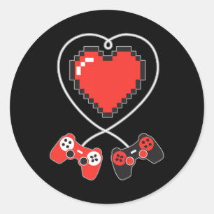 Sticker Rond Pixel Art jeu vidéo Contrôleur Valentines Jour Jeu