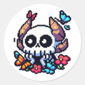 Sticker Rond Pixel Art, Mel Crâne Corné Profitez Des Papillons (Devant)
