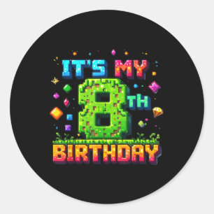 Sticker Rond Pixel coloré Anniversaire It ' ; s Mon 8e anniv