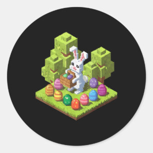 Sticker Rond Pixel Easter Bunny Vidéo Joueur Oeuf Chasse Amusan