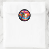 Sticker Rond Pixel Paradise : Sunset Tropical 8 Bits Retro Natu (Sac)