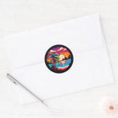 Sticker Rond Pixel Paradise : Sunset Tropical 8 Bits Retro Natu (Enveloppe)