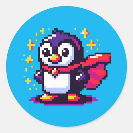 Sticker Rond Pixel Penguin Hero : Aventure Rétro (Devant)