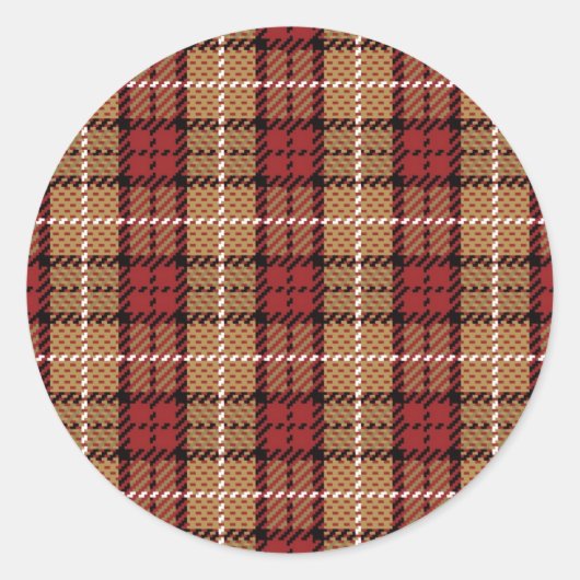 Sticker Rond Pixel Plaid en rouge et or (Devant)
