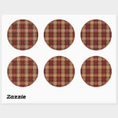 Sticker Rond Pixel Plaid en rouge et or (Feuille)