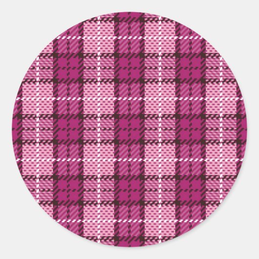Sticker Rond Pixel Plaid_Magenta-Noir (Devant)