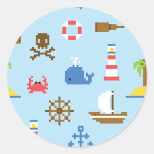 Sticker Rond Pixel Sea Art Motif
